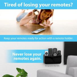 TotalMount Hole-Free Remote Holder – Eliminates Need to Drill Holes in Your Wall (Premium Black Holder for 3 or 4 Remotes)