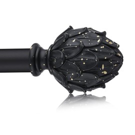 Curtain Rods for Windows 66 to 120 Inches 1 Inch Diameter Adjustable Drapery Rods Decorative Single Window Curtain Rods with Classic Finials,Black