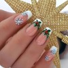 Christmas Press On Nails Medium - White French With Snowflake