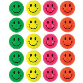 eMKay® Pack of 20 Smile Face Bouncy Balls – Neon Jet Balls (3.3cm) – High Bounce Party Bag Fillers for Kids – Colourful Fidget Toys & Loot Bag Prizes
