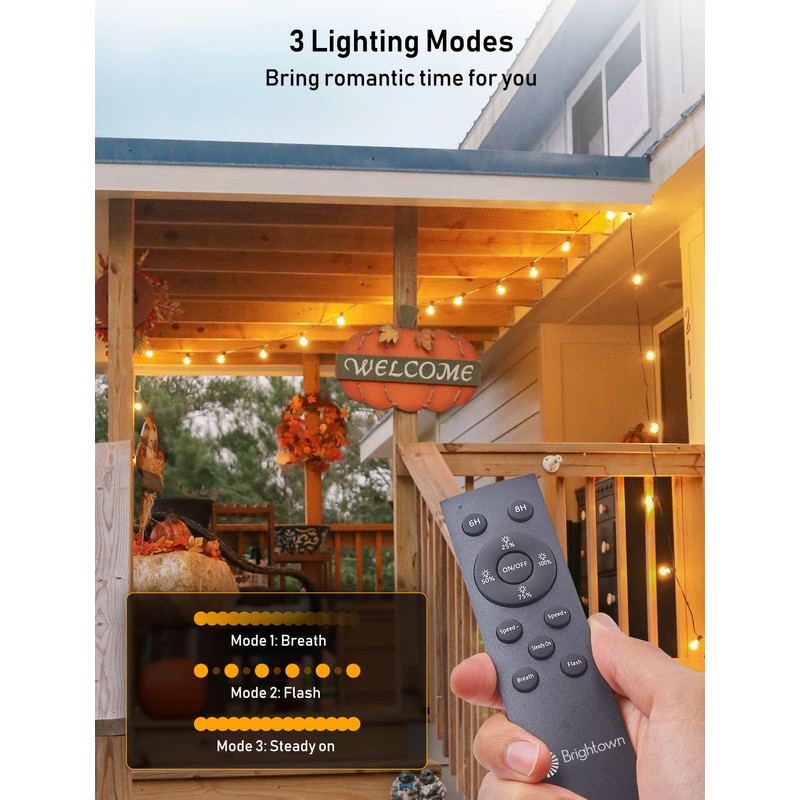 Brightown String Lights Outdoor Waterproof with Remote Cable Ties, 108FT