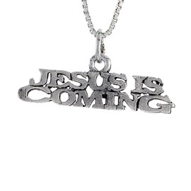 Sterling Silver Jesus is Coming Word Necklace on an 18 inch Box Chain