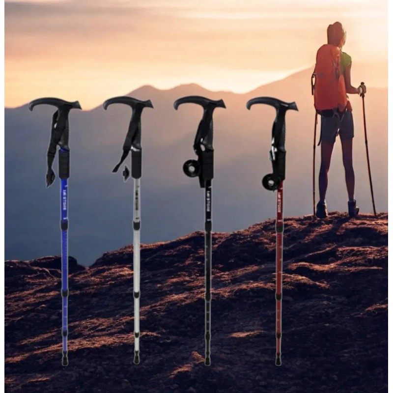 Par Bastones Trekking Senderismo Caminar Escalar Plegable Rojo