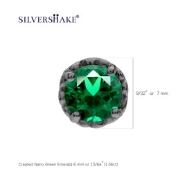 Silvershake 1.5 ct 6 mm Created Nano Green Emerald Black Rhodium Plated 925 Sterling Silver Victorian Style Stud Post Earrings
