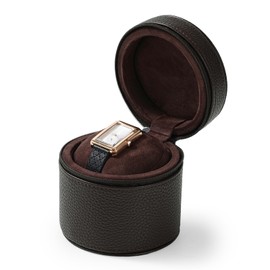 Papten PU Leather Watch Case Watch Box Organizer for Men Travel Box Portable Watch Box Round Watch Box Portable Watch Roll Display Case (Coffee)