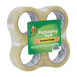 Duck Brand Standard Packaging Tape Refills - 4 Extra Long Rolls of Clear Packing Tape - Shipping, Mailing and Moving Supplies - 3" Core - 1.88 Inch x 100 Yards - Clear (240593)