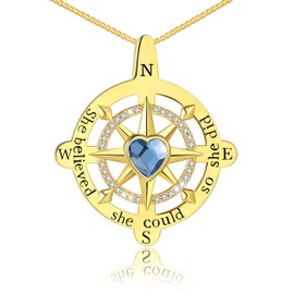 ASLBUNM Compass Necklace 925 Sterling Silver She Believed She Could So She Did Blue Pendant Necklaces Inspirational Graduation Jewelry Gifts for Women Friends Daughter