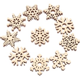 Wooden Snowflakes Embellishments Cutouts Craft Ornaments Unfinished Wood Snowflake Decorations Hanging Ornaments with Jute Twine for Christmas Decoration (50)