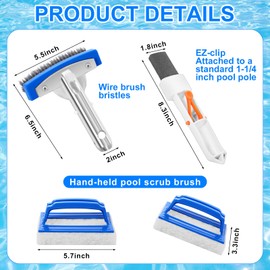 Tioncy 7 Pcs Pool Tile Cleaning Kits Includes Pool Brush with Pole Stainless Steel Brush with EZ-Clip Handle Pumice Stones for Pool and Scrub Brushes to Remove Rust Stain Spot Concrete Pool Spa