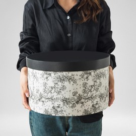 Soul & Lane Floral Hat Round Boxes with Lids - Set of 3: Nesting Cardboard Hat Storage, Large Black Print Hat Cases, Round Decorative Keepsake Boxes, Stacking Paper Mache Craft Boxes