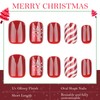 Christmas Press On Nails Short Square, 24pcs Christmas Striped Fake