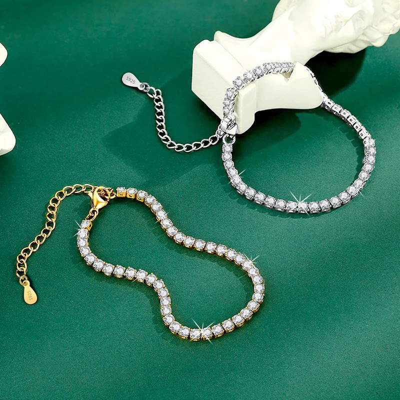 Ankle Bracelets for Women,Sterling Silver Ankle Bracelets,JDGEMSTONE Zircon Silver Anklets