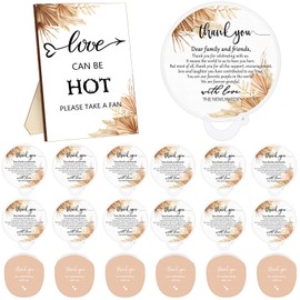 Wenqik 50 Pcs Wedding Fan for Guests and 1 Love is Hot Sign Wooden Wedding Table Sign Folding Hand Round Shaped Folding Fan with Plastic Handle and Storage Bag for Bridal Shower(Boho)