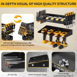 SUMERUZ Power Tool Organizer Holder - Wall Mount Heavy Duty Utility Storage Rack, Drill Rack with Tool Shelf and Side Racks,for Power Tools, Drill Bits, Pliers, Screwdrivers in Garage, Workshop, Shed