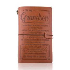 Grandson Gifts from Grandma Graduation Leather Journals for Boys Grandsons Inspirational Birthday Christmas Grad Gift from Grandpa tot Grandson Travel Journal Notebook