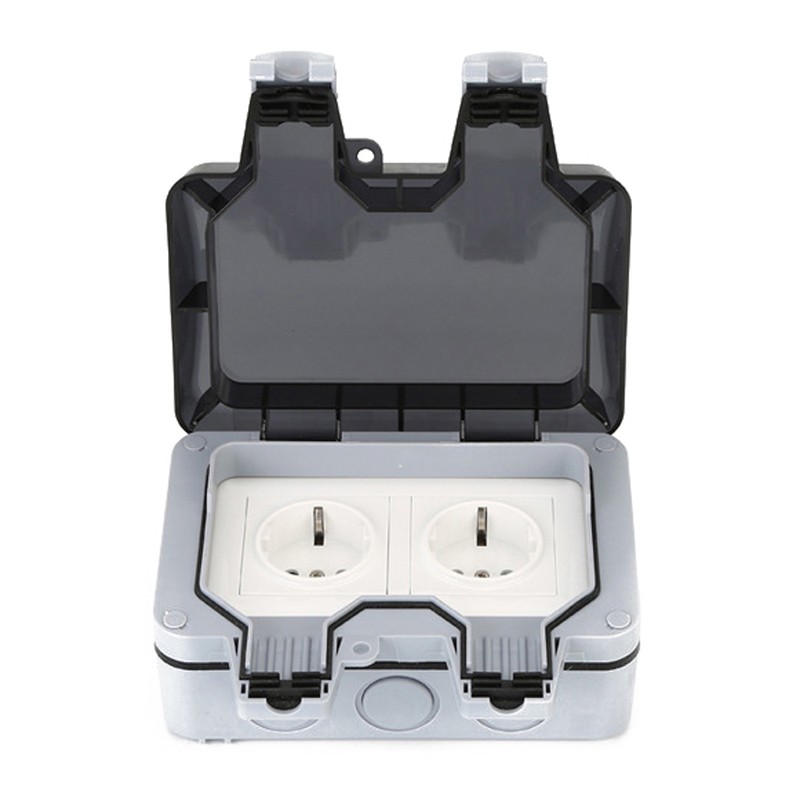 IP66 Weatherproof Waterproof Outdoor Wall Power Socket 16A Double Electrical