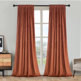 Roslynwood Luxury Soft Pumpkin Velvet Curtains 108 inches Long Back Tab Thermal Insulated Blackout Window Drapes for Living Room/Bedroom/Dining Room, W52 x L108, 2 Pcs