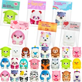 Gralima Valentines Day Gifts for Kids, 24PCS Valentines Day Cards for Kids School with Cute Animal Squishy Toys, Valentines Gifts for Kids Classroom Exchange Valentines Party Favors