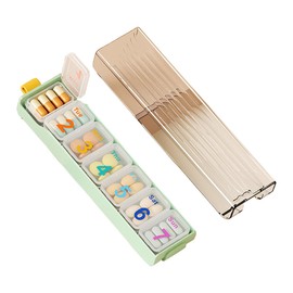 Weekly Pill Organizer 7 Day, Daily Pill Box, Travel Pill Case Mini and Portable Pill Holder to Hold Vitamins, Medicines, Supplements, Pills Organizer (Green)