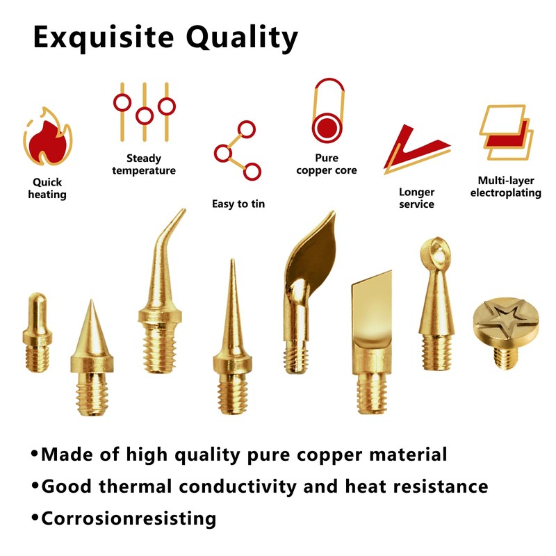 9 Pack Heat Insert Nut Iron Tips Kit with Adapter,