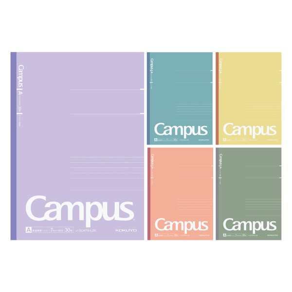 Kokuyo No-3CATN-L35X5 Campus Notebook, Limited Edition, B5, Dot A Ruled, 5 Color Pack, Baked Color, A-Ruled, 0.3 inches (7 mm)