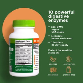 Digestive Enzymes | 10 Powerful Vegan Enzymes for Better Digestion and Relief from Gas, Bloating, Constipation & Reflux | Made in The USA, Keto Friendly, Lab Tested | 90 Capsules