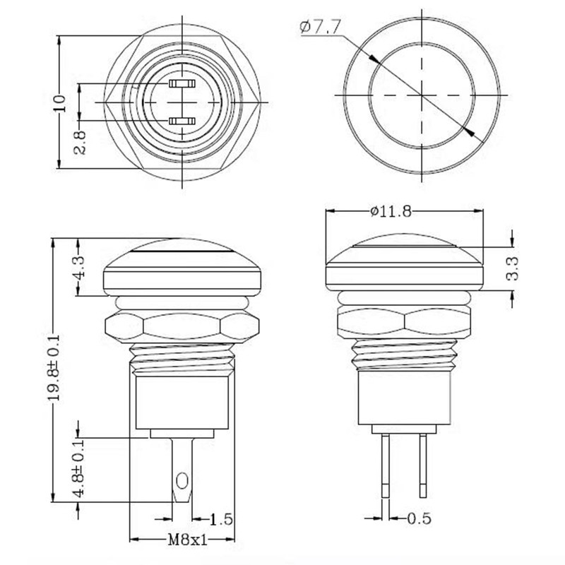 CLDIY Metal Momentary Push Button Switch Waterproof Silver Point 8