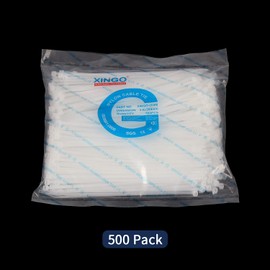 XINGO White Cable Ties Pack of 500, 200mm x 3.6mm, Premium Nylon Durable Zip Ties, Self-Locking UV Resistant Nylon Plastic Wire Ties for Indoor and Outdoor