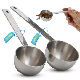 Stainless Steel Coffee Scoop Set - 1 Tbsp (15ml) & 2 Tbsp (30ml) - Measuring Tablespoon Coffee Spoons Scooper with Long Handles for Ground Coffee, Coffee Brewing, Milk Brewin (2 Pack)
