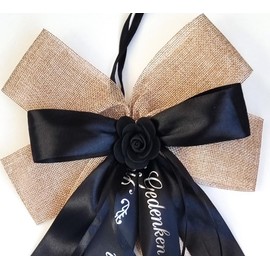 CaPiSo Jute Grave Bow, 20 x 40 cm, without Crafts, Mourning Bow with Rose Jute Bow, Funeral, Black, Funeral Bouquet, Grave Bow, Mourning Black (End 01)
