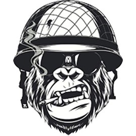 Divine Designs Cool Black and White Gorilla Monkey Soldier Cartoon Vinyl Decal Sticker (4" Tall)