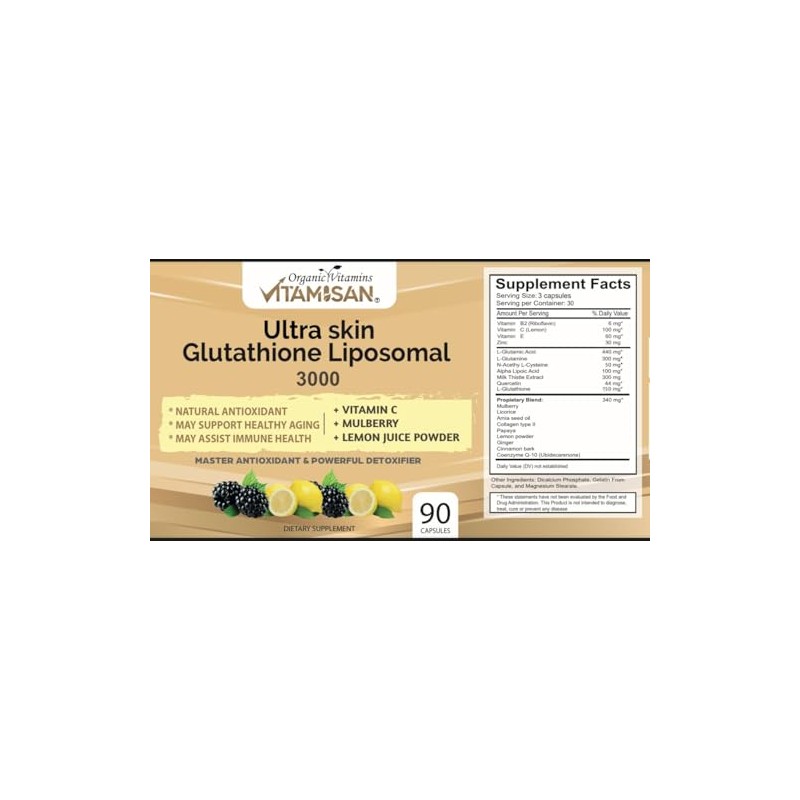 VITAMISAN Glutathione Liposomal, NAC, Milk Thistle, Collagen, Total, 90 Capsules,
