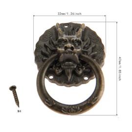 dophee 4 Pack Chinese Vintage Dragon Head Pull Handles, Antique Bronze Zinc Alloy Pull Knobs with Screws for Cabinet Cupboard Dresser Nightstand, 1.26"x1.85"