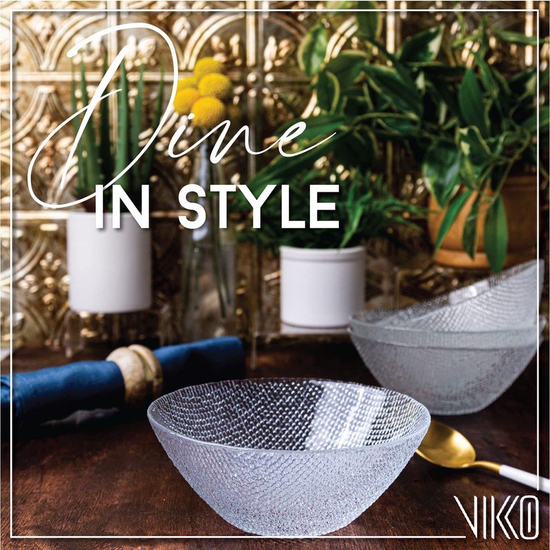 Vikko Elegant Textured Glass Salad Bowls - Set of 6,
