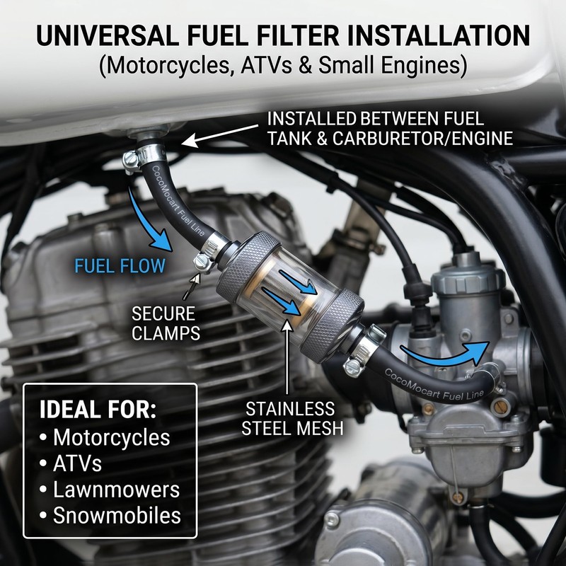 3/16" 6mm Universal Inline Fuel Filter, High Strength PC Clear