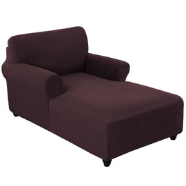 FantasDecor Chaise Lounge Cover Stretch Chair Lattice Slipcover with Armrests for Living Room Bedroom Double Arm Soft Jacquard Fabric Machine Washable, Brown