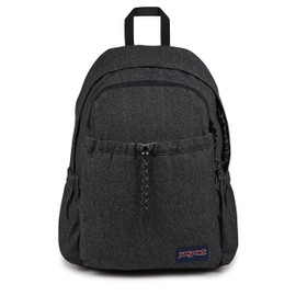JanSport Lounge Pack FX – Large Main Compartment, Dual Water Bottle Pockets, Front Drawcord Pocket, Padded Laptop Sleeve, Black Denim