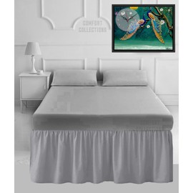 100% Poly Cotton Plain Dyed Percale Easy Care Sheets 16" Frilled Base Valance Sheet Silver Double