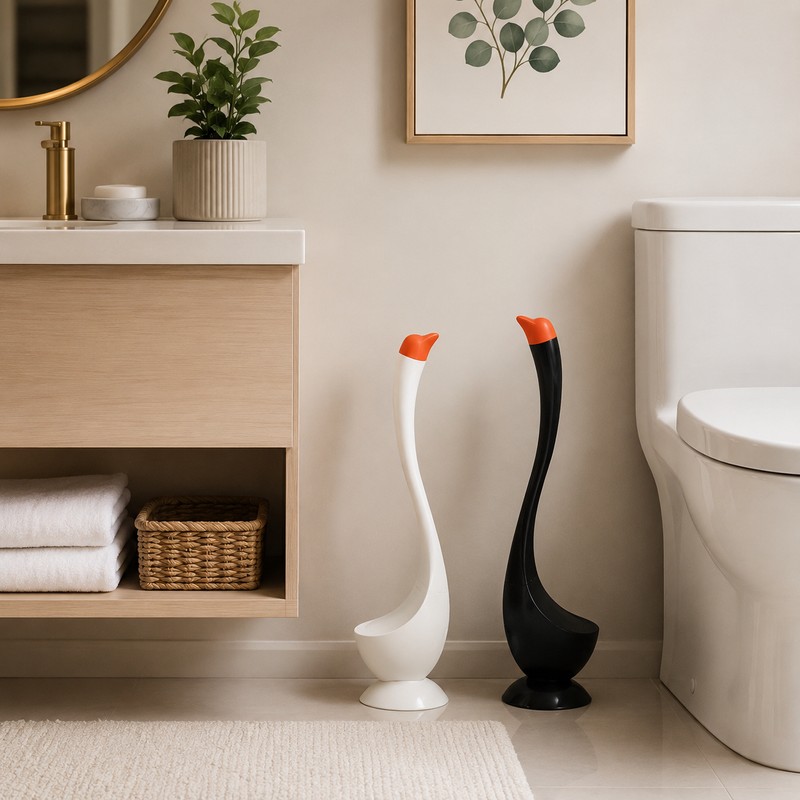 Swan Toilet Brush Set for Bathroom Cleaning – Long Handle