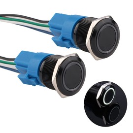 JIQI 22mm Momentary Push Button Switch Waterproof 12V-24V 1NO 1NC Black Aluminium Alloy Metal Push-Button Switch Ring LED with Wire Socket Plug for Car Marine(White,Pack of 2)