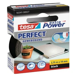 tesa Extra Power Perfect Cloth Tape - Fabric-Reinforced Repairing Tape for Crafting, Repairing, Fastening, Reinforcing and Labelling - Black - 2.75 m x 19 mm
