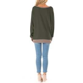 Fallorchid Womens Long Sleeve Tops Crew Neck Tunics Clothes Casual Color Block Sweatshirt Army Green
