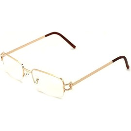 Rectangular Frame Clear Lens Designer Half Rim Eyeglasses Metal Glasses - Color: Gold