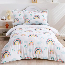 BESTDESIL Kids Duvet Cover Set Twin Size, 3 Piece Rainbow Cloud Microfiber Comforter Cover with Pillow Shams Zipper Closure,Soft and Breathable Bedding Set,Twin