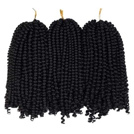 3 Pack Spring Twist Ombre Colors Crochet Braids Synthetic Braiding Hair Extensions Low Temperature Fiber (3Packs-8Inch, 1B)