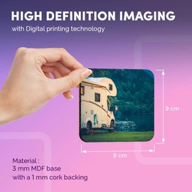 Destination Vinyl ltd Great Coasters (Set of 4) Square - Camper Van Motorhome Camping Drink Glossy Coasters/Tabletop Protection for Any Table Type #16466