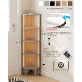 Apetaccat Corner Shelf Stand, 5 Tier Corner Bookshelf,Corner Furniture for Bedroom Display Corner Shelf for Small Space,Wood Shelves with Storage Rack for Living Room,Office,Gray