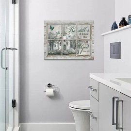 Country Church Wall Art Christian Religious Bible Verse Wall Decor Be Still And Know Canvas Prints Framed Modern Psalm Painting Artwork For Church Bathroom Kitchen Dining Room Office 16"x12"