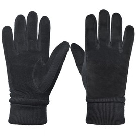 Harssidanzar Womens Winter Suede Gloves Thermal Wool Fleece Lined Outdoor Warmth SL024US,Black,Size S