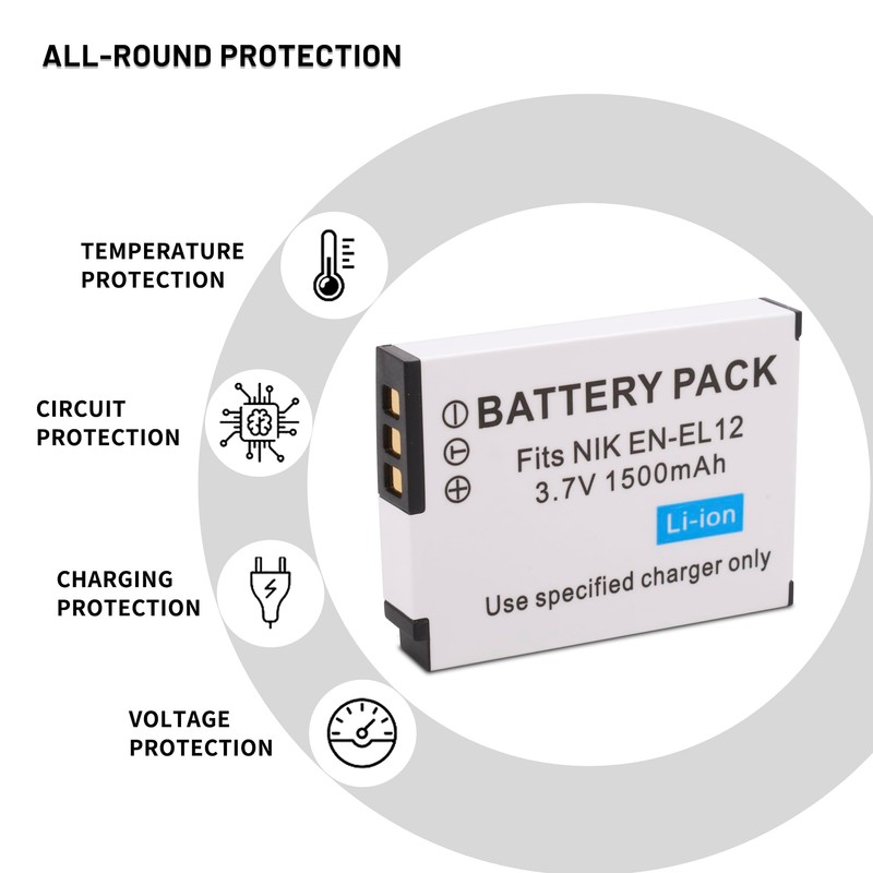 2-Pack EN-EL12 Battery with Charger for Nikon Coolpix A900 A1000